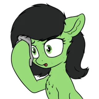 🥵 6bd229af pony, hoạt hình, đổ mồ hôi, lo lắng, ngựa, xanh lá telegram sticker