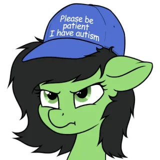 🧢 92def352 Please be patient I have autism Pony, Tự kỷ, Mũ, Phim hoạt hình, Anime, Xanh lá telegram sticker