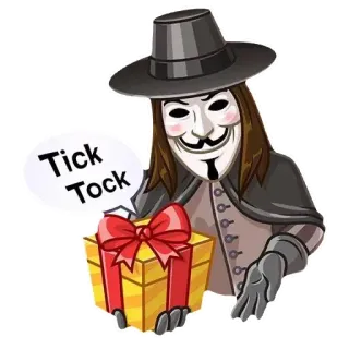 😚 047daff2 Guy Fawkes V for Vendetta Tick Tock Guy Fawkes, anonymous, mask, Tick Tock, movie, political, propaganda whatsapp sticker