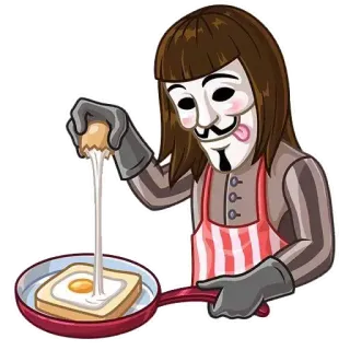 😄 dc9b5563 V V for Vendetta V for Vendetta, Guy Fawkes, anarchy, mask, cooking, egg, toast, anonymous whatsapp sticker