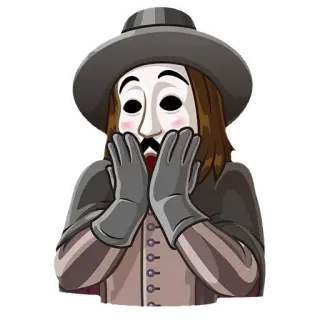 😝 e906b7d1 Guy Fawkes mask, guy fawkes, anonymous, hat, historical figure, conspiracy whatsapp sticker