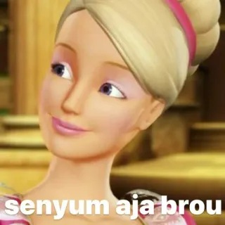 🤮 6e3eab6f Barbie senyum aja brou barbie, meme, smiling, cartoon telegram sticker