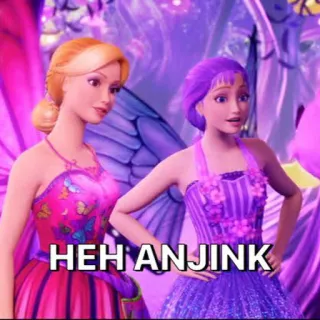 🤮 f492afee HEH ANJINK doll, cartoon, animated, purple, pink, fairytale telegram sticker