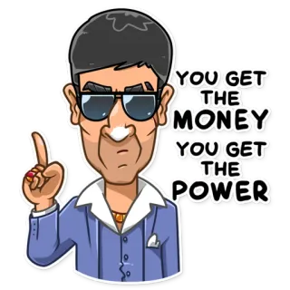 😎 682c87b9 YOU GET THE MONEY YOU GET THE POWER argent, pouvoir, dessin animé, costume, lunettes whatsapp sticker