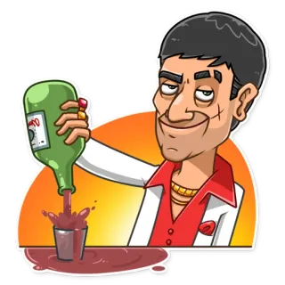 🥴 b9e85341 Tony Montana Scarface scarface, alcool, film, tony montana, dessin animé whatsapp sticker