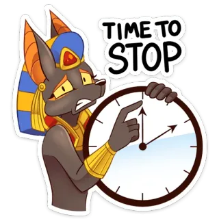 ⛔️ 20b8fd2a TIME TO STOP anubis, egipski, czas, stop, zegar telegram sticker