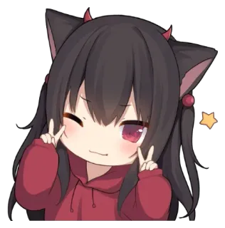 🖤 49c19809 动漫, 猫耳, 女孩, 和平手势, 可爱, 卡哇伊, 贴纸 telegram sticker