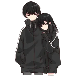 🖤 9570bfb8 动漫, 情侣, 可爱, 关系, 卡通, 黑发, 连帽衫 telegram sticker