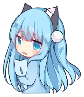 🖤 cde09c88 动漫, Q版, 卡哇伊, 可爱, 女孩, 蓝头发, 猫耳 telegram sticker