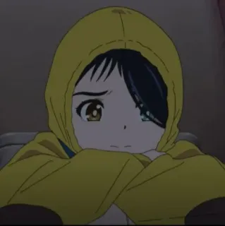 🧚‍♀ 420c3860 anime, girl, sad, yellow hoodie, character, cute, manga telegram sticker