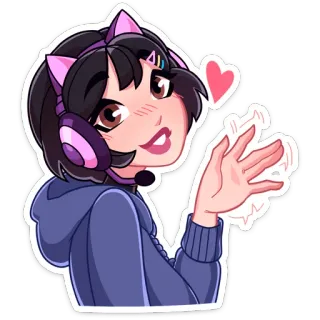 👋 53ccd106 ragazza, orecchie da gatto, gamer, kawaii, anime, carino, cuffie, cuore, saluto telegram sticker
