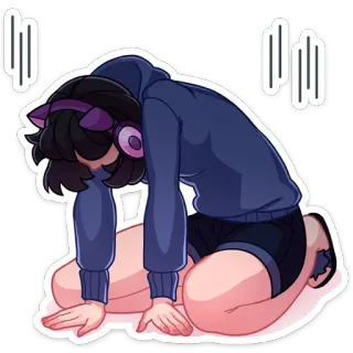 😞 a24e5df4 Anime, Triste, Emozionale, Cartone animato, Felpa con cappuccio, Cuffie, Carino telegram sticker