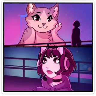 🌇 aceea9c3 cartone animato, gatto, anime, ragazza, cuffie, notte telegram sticker