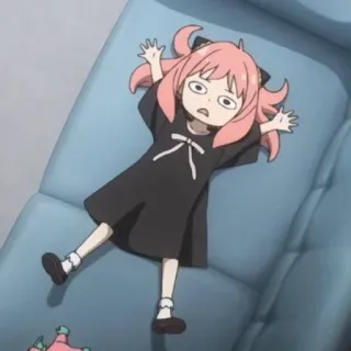 🥜 27a588c9 Anya Forger Spy x Family Anya, Spy x Family, Anime, Kartun, Berbaring, Rambut pink, Imut, Kawaii telegram sticker