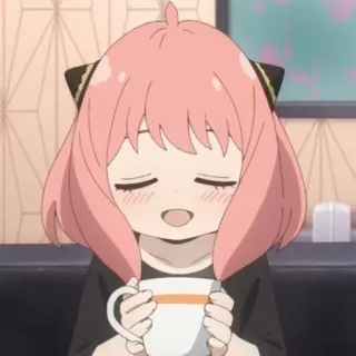 🥜 6ff45c40 Anya Anime, Gadis, Lucu, Kawaii, Minuman, Rambut Merah Muda telegram sticker