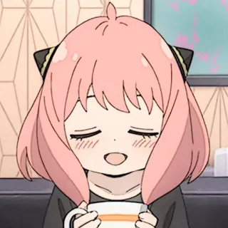 🧸 d5edb079 Anya Forger Spy × Family Anya Forger, Spy x Family, anime, cartoon, girl, pink hair, kawaii, cute, coffee telegram sticker