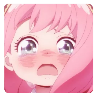 🍥 f0873986 Anya anime, menangis, air mata, sedih, rambut merah muda whatsapp sticker