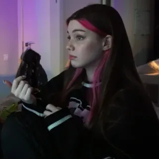 🤍 87f7fabc 女人, 女孩, 人, 粉色头发, 黑发, 中指 telegram sticker