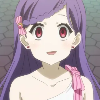 😷 2796e3d0 garota anime, cabelo roxo, laço rosa, personagem anime, garota cartoon telegram sticker