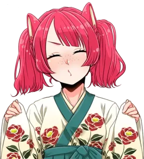 🥺 b03ea33d cô gái anime, tai mèo, kimono, tóc đỏ, dễ thương, hoạt hình telegram sticker