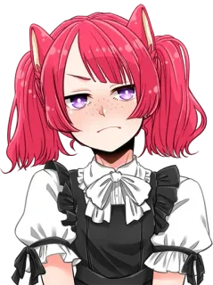 🥺 bbc8f87c anime, cô gái, hầu gái, tai mèo, tóc đỏ, mắt tím, mím môi telegram sticker