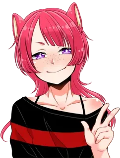 🥺 dce63573 cô gái anime, tai mèo, dấu hiệu hòa bình, phim hoạt hình, tóc hồng, nữ telegram sticker