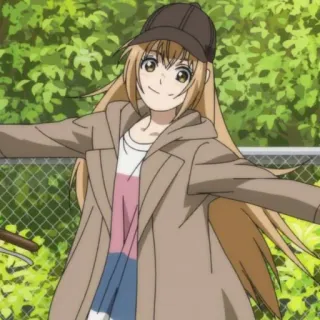 ⚽️ 17e10db6 アニメの女の子, 帽子, アウトドア, 笑顔, ブロンドヘア telegram sticker