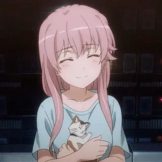 🤗 51c2b11f animé, fille, chat, cheveux roses, mignon, souriant whatsapp sticker