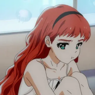 😕 83bee2c8 animé, fille, cheveux rouges, mignon, triste, assise whatsapp sticker