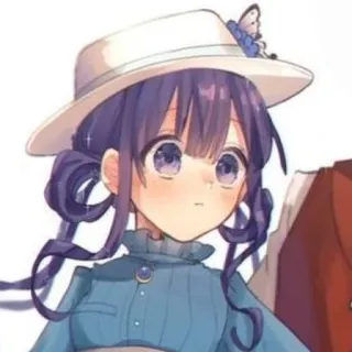 😗 73911728 anime girl, hat, butterfly, purple hair, cute, cartoon telegram sticker