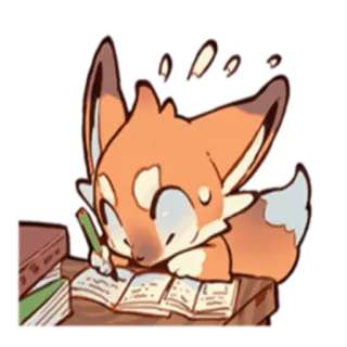 🖌 046f455b キツネ, 書く, 可愛い, 漫画, 動物, 勉強, 愛らしい telegram sticker