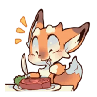 🥩 5a75ff60 キツネ, 食べる, ステーキ, 可愛い, 漫画, 動物, 食べ物 telegram sticker