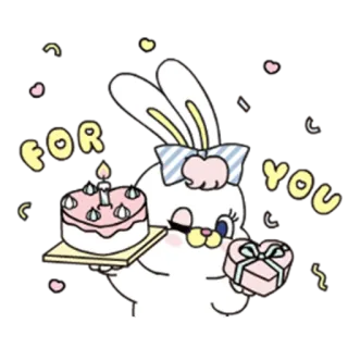 🎁 621f3884 FOR YOU coelho, presente, bolo, celebração, fofo, aniversário, cumprimento telegram sticker