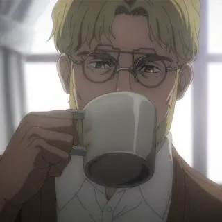 ⚔️ 650b006e Zeke Yeager Attack on Titan 动漫, 角色, 眼镜, 饮料, 杯子, 咖啡, 饮品 telegram sticker