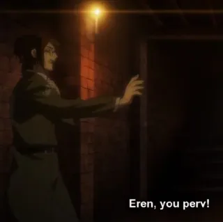 😳 975583a7 Eren Attack on Titan Eren, you perv! ผ่าพิภพไททัน, อนิเมะ, เอเรน, ฮันจิ โซเอะ, มังงะ, วิปริต telegram sticker