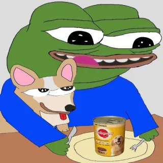 🥡 46f90c6f Pepe Pepe, grenouille, chien, corgi, manger, mème, mème internet telegram sticker