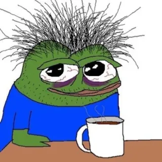 ☕️ aa94e98d Pepe the Frog Pepe la Grenouille, Meme, Café, Fatigué, Meme Internet, Grenouille telegram sticker