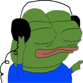 💿 cee54a64 Pepe the Frog pepe, grenouille, mème, internet, écouteurs, écoute musique, musique telegram sticker
