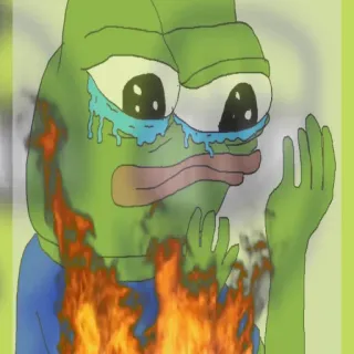 🤯 f8d2525f Pepe the Frog Pepe, grenouille, triste, pleure, feu telegram sticker