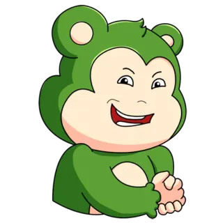 😏 17f397f7 Мультфильм, Обезьяна, Зеленый, Персонаж, Выражение, Игривый, Улыбка telegram sticker