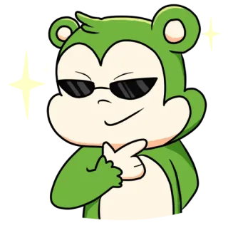 😎 60d39a11 Мультфильм, Зеленый, Животное, Солнцезащитные очки, Медведь, Думающий telegram sticker