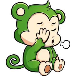 😤 634dc6a7 обезьяна, мультфильм, зеленый, животное, милый, персонаж, сонный telegram sticker