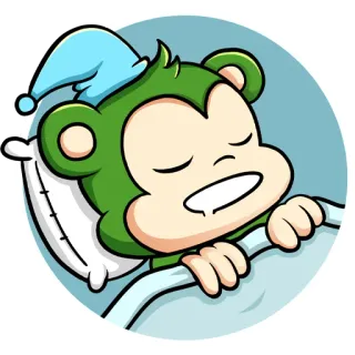 😴 a43f8ee2 обезьяна, спящий, сонный, ночной колпак, мультфильм, перед сном telegram sticker