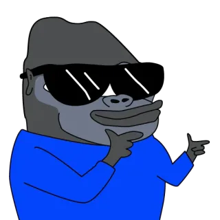 😎 05404d88 Goryl, Małpa, Okulary przeciwsłoneczne, Kreskówka, Fajny, Pistolet z palców, Niebieska koszula whatsapp sticker
