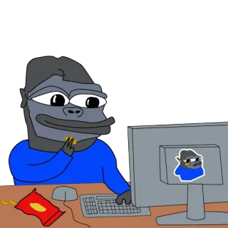 💻 2ecd53ca Meme, Goryl, Komputer, Biurko, Jedzenie, Przekąska, Kreskówka, Małpa whatsapp sticker