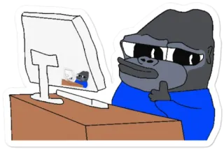 😂 a7a603d5 goryl, małpa, komputer, myślenie, mem, kreskówka, ilustracja whatsapp sticker