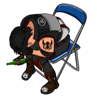 😞 ea8b3311 Мультфильм, Персонаж, Сидит, Стул, Алкоголь, Пьяный telegram sticker