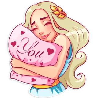 💗 03e3a854 You 卡通, 女人, 枕头, 爱, 可爱 telegram sticker