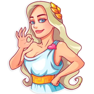 👌 31b4e526 女人, OK手势, 卡通, 金发, 裙子, 心, 手势, 表情符号 telegram sticker