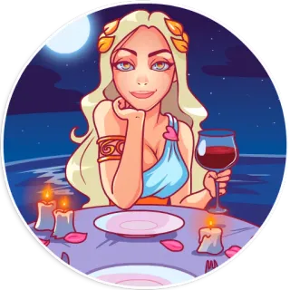 🕯 72354aaa 女人, 葡萄酒, 晚餐, 夜晚, 月亮, 蜡烛, 约会 telegram sticker